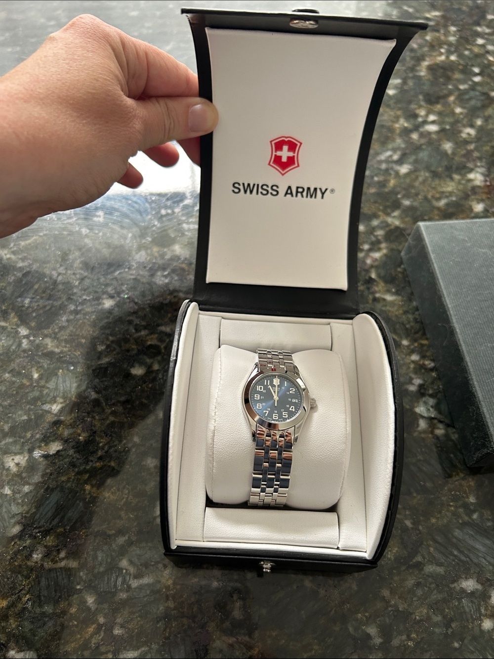 Women's Silver Stainless Steel Bracelet Watch with Blue Dial
